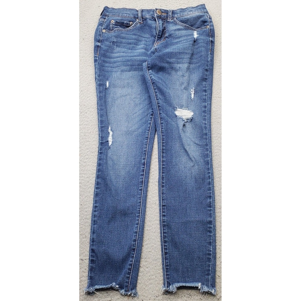 Aéropostale Jeans Womens 4 Blue Denim Stretch Distressed Frayed Hem Skinny Leg